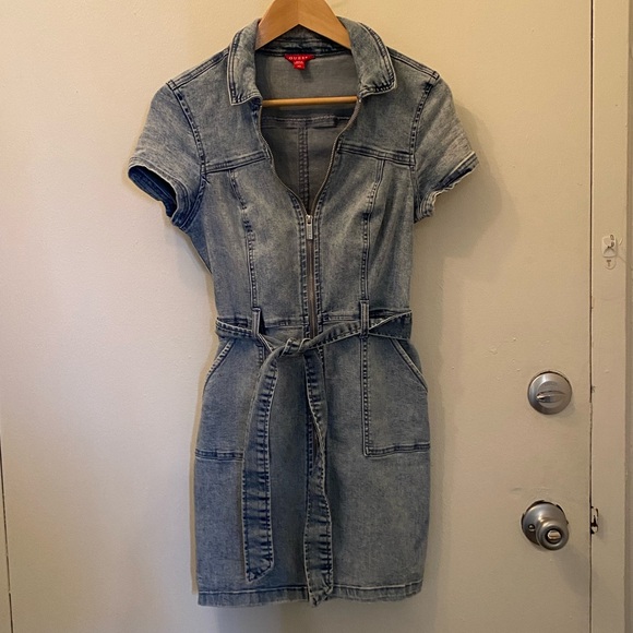 Guess Denim Belted Zip Up Dress - Picture 1 of 14